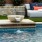 a fountain in a backyard